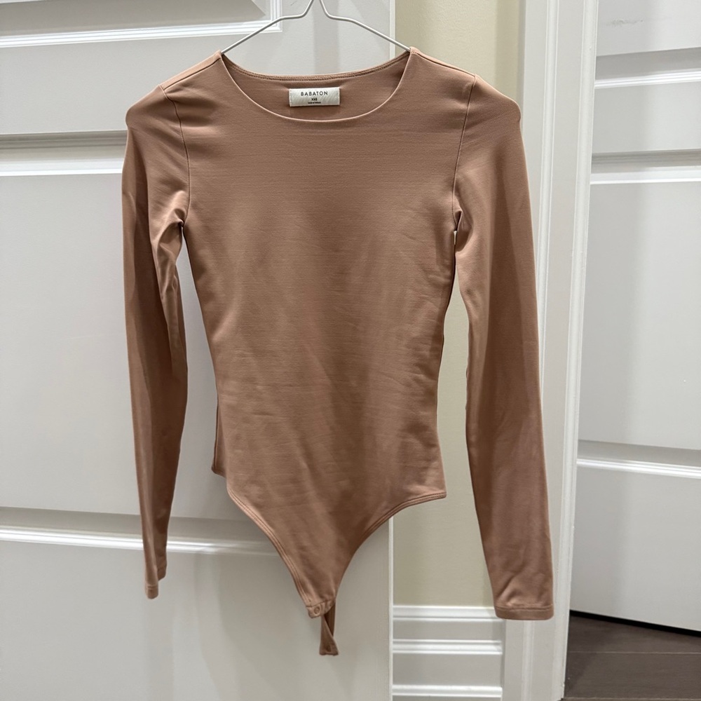 Babaton Long Sleeve Scoop Neck Bodysuit - Taupe